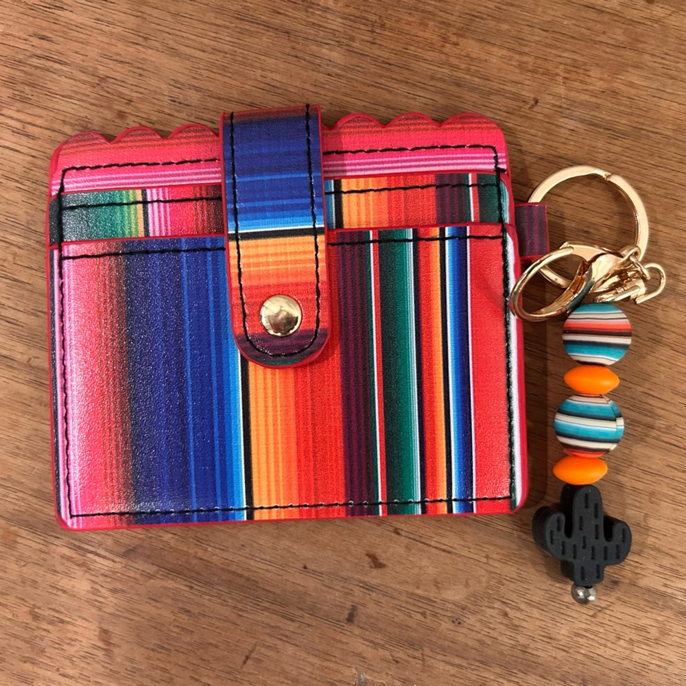 Colorful Striped Card Holder with Keychain